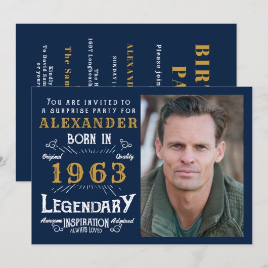 60e verjaardag 1963 Legend Retro Blue Gold Kaart (Voorkant / Achterkant)