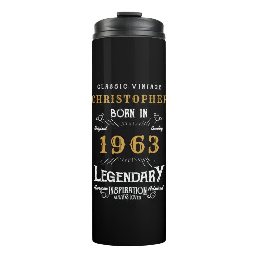 60e verjaardag 1963 Legendary Black Gold Add Name Thermosbeker (Voorkant)