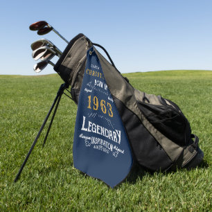 60e verjaardag 1963 Naam retro Legend Blue Gold to Golfhanddoek
