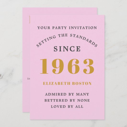 60e verjaardag 1963 Roze grijs Benaming Jaar Kaart (Voorkant / Achterkant)