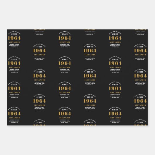 60e verjaardag 1964 Zwart Goud Chique Elegant Inpakpapier Vel (Voorkant)