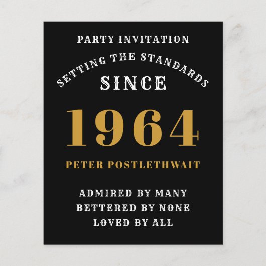60e verjaardag 1964 zwart goud gepersonaliseerd vo flyer (Voorkant)