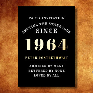 60e verjaardag 1964 zwart goud gepersonaliseerd vo folie uitnodiging