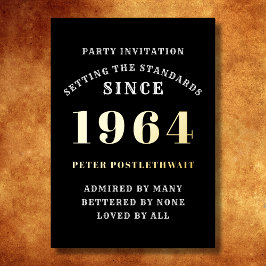 60e verjaardag 1964 zwart goud gepersonaliseerd vo folie uitnodiging