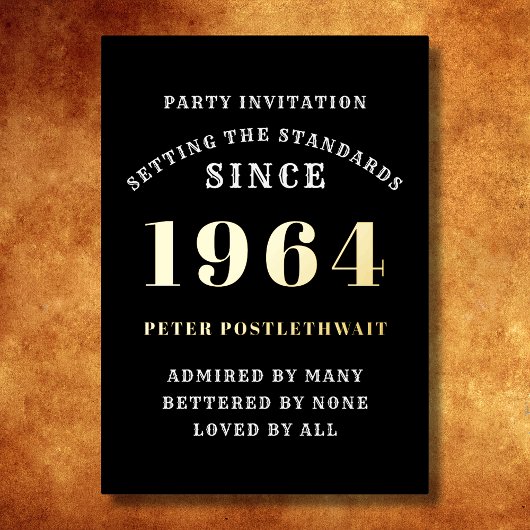60e verjaardag 1964 zwart goud gepersonaliseerd vo folie uitnodiging