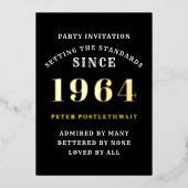 60e verjaardag 1964 zwart goud gepersonaliseerd vo folie uitnodiging (Voorkant)