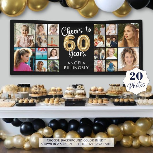 60e verjaardag 20 Photo Collage Hoera voor 60 jaar Spandoek