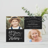60e Verjaardag 2 Foto's Zilveren String Lights Kaart (Staand voorkant)