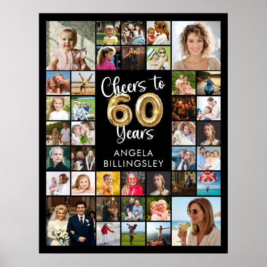 60e verjaardag 39 Photo Collage Hoera voor 60 jaar Poster (Voorkant)