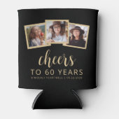 60e Verjaardag 3-Foto Zwart Goud Script Cheers Blikjeskoeler (Voorkant)
