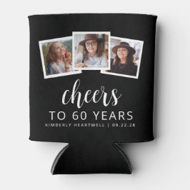 60e verjaardag 3-foto zwart wit script juichen blikjeskoeler