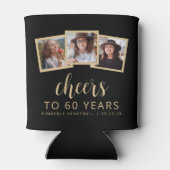 60e verjaardag 3-foto zwart wit script juichen blikjeskoeler (Achterkant)