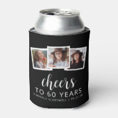 60e verjaardag 3-foto zwart wit script proost blikjeskoeler (Blikje Voorkant)