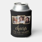 60e verjaardag 3-foto zwart wit script proost blikjeskoeler (Blikje Achterkant)