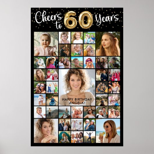60e verjaardag 43 Photo Collage Hoera voor 60 jaar Poster (Voorkant)
