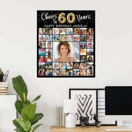 60e verjaardag 45 Photo Collage Hoera voor Jaren Poster (Thuiskantoor)
