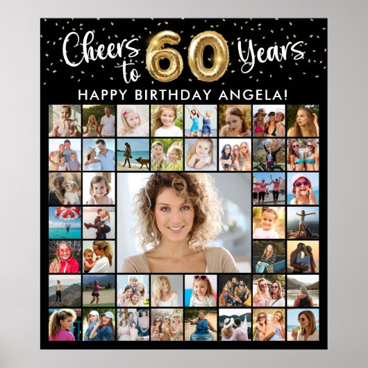 60e verjaardag 45 Photo Collage Hoera voor Jaren Poster (Voorkant)