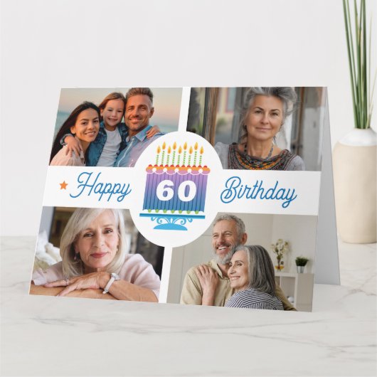 60e verjaardag 4 fotokaart kaart (Voorkant)