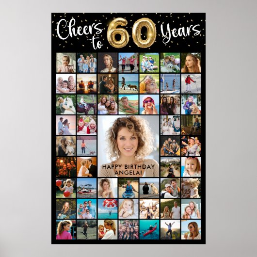 60e verjaardag 55 Photo Collage Hoera voor Jaren Poster (Voorkant)