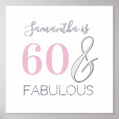 60e verjaardag 60 en Fabulous Birthday Pink Silver Folie Afdrukken (Voorkant)