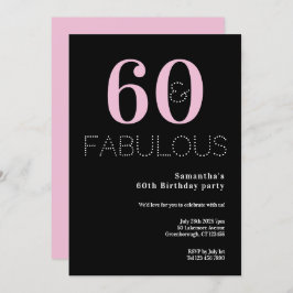 60e verjaardag 60 en Fabulous Black Pink Party Kaart