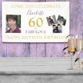 60e verjaardag 60 en Fabulous Photo Collage Gold Spandoek