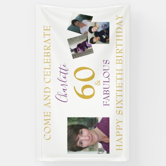 60e verjaardag 60 en Fabulous Photo Collage Gold Spandoek (Verticaal)