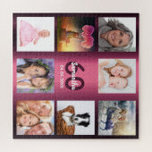60e verjaardag 60 fotocollage vrouw paars legpuzzel (Horizontaal)
