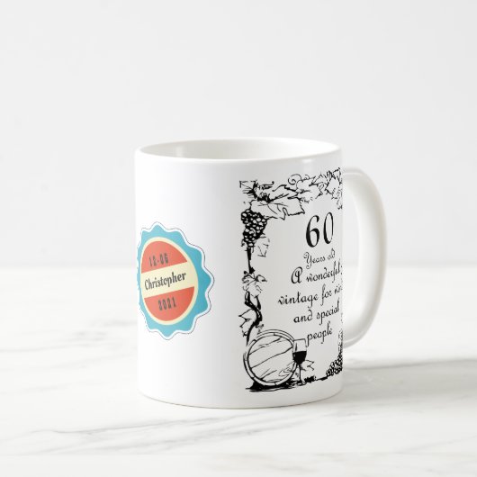 60e verjaardag 60 jaar oude  wijn Personaliseer Koffiemok (Voorkant rechts)