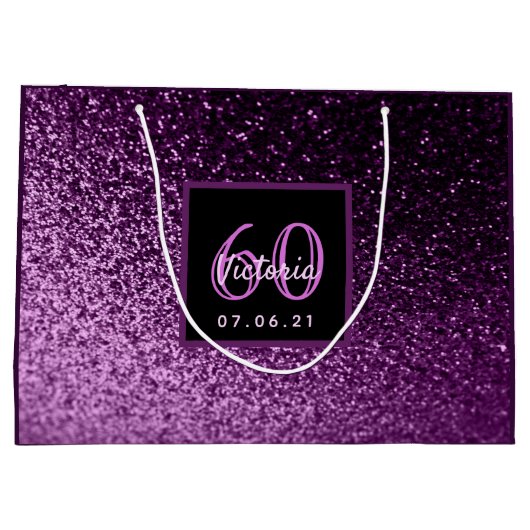 60e verjaardag 60 paarse roze glittermeisje groot cadeauzakje (Achterkant)