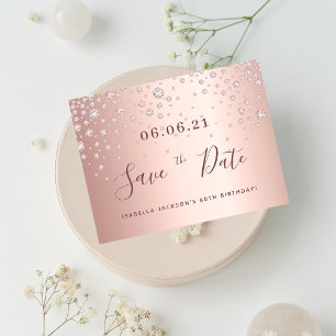 60e verjaardag 60 roos gouden diamanten save the d briefkaart