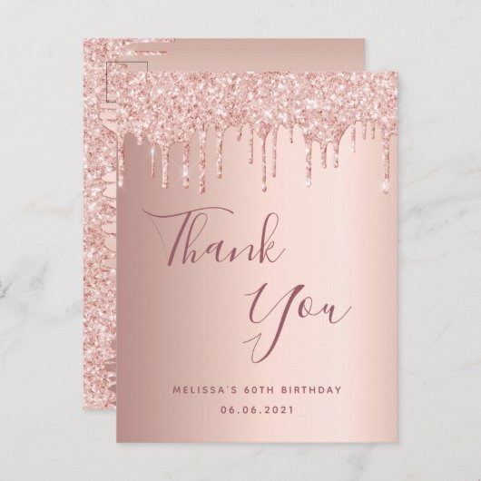 60e verjaardag 60 roos gouden glitterdruppels beda briefkaart (Voorkant / Achterkant)