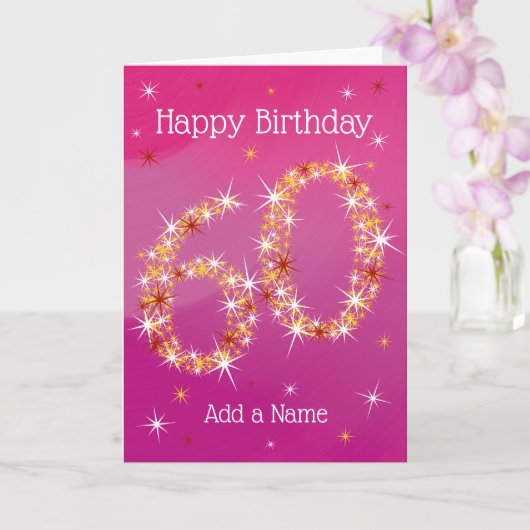 60e verjaardag - 60 sterren - Roze Kaart (Orchidee)