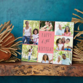 60e verjaardag 7 Foto Collage Coral Gray Fotoplaat (Zijkant)