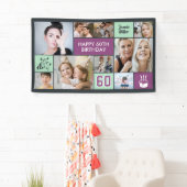60e verjaardag aangepaste foto collage paars groen spandoek (Insitu)