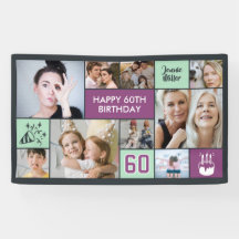 60e verjaardag aangepaste foto collage paars groen