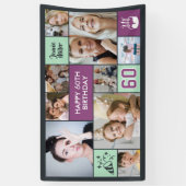 60e verjaardag aangepaste foto collage paars groen spandoek (Verticaal)