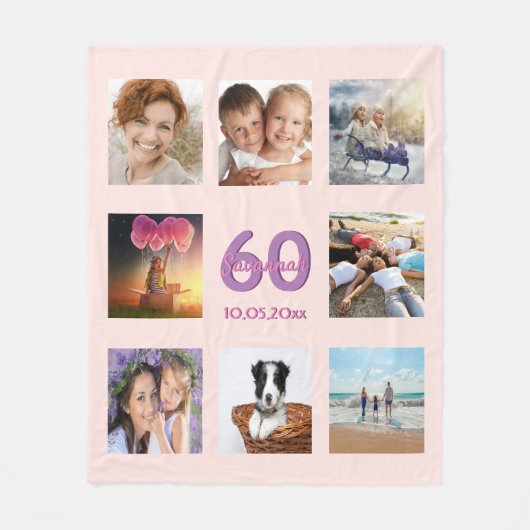 60e verjaardag aangepaste foto collage roos goudro fleece deken (Voorkant)