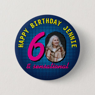 60e verjaardag aangepaste foto retro gepersonalise ronde button 5,7 cm