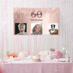 60e verjaardag aangepaste foto roos gouden roze gl spandoek
