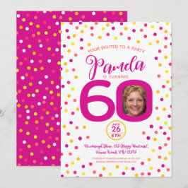 60e verjaardag aangepaste foto roze geel confetti kaart