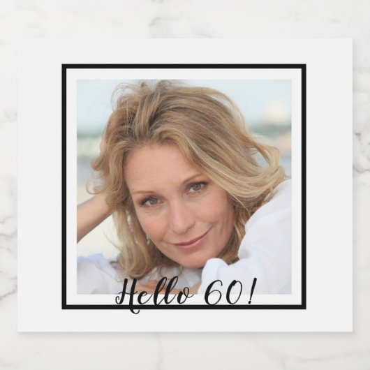 60e verjaardag aangepaste foto zwart-wit sparkling wijnetiket (Enkel label)