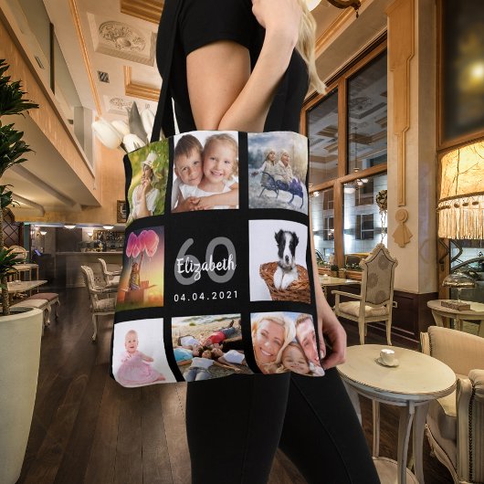 60e verjaardag aangepaste fotocollage zwarte vrouw tote bag