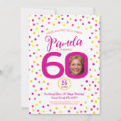 60e verjaardag aangepaste foto's roze geel confett kaart (Voorkant)