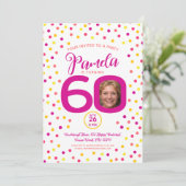 60e verjaardag aangepaste foto's roze geel confett kaart (Staand voorkant)