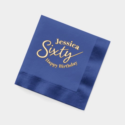 60e verjaardag aangepaste naam zestig script tekst folie servetten (Links)