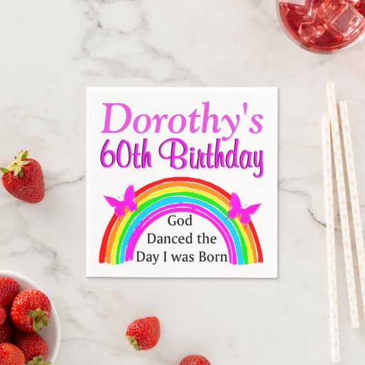  60E VERJAARDAG AANGEPASTE REGENBOOG SERVETTEN (Insitu)