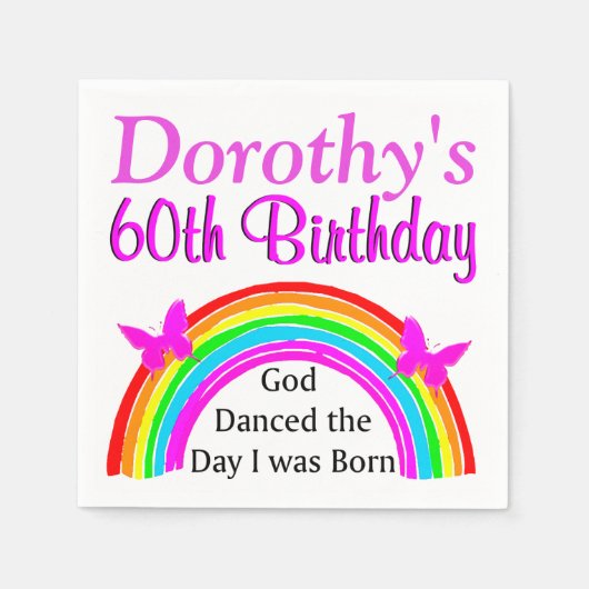  60E VERJAARDAG AANGEPASTE REGENBOOG SERVETTEN (Voorkant)