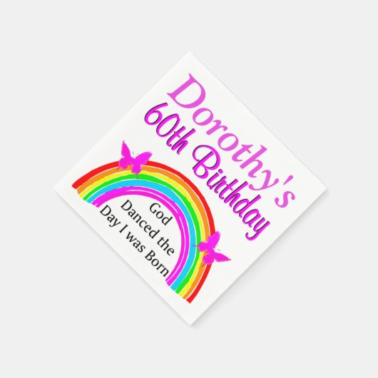  60E VERJAARDAG AANGEPASTE REGENBOOG SERVETTEN (Hoek)