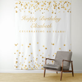 60e verjaardag achtergrond, wit en goud photobooth wandkleed